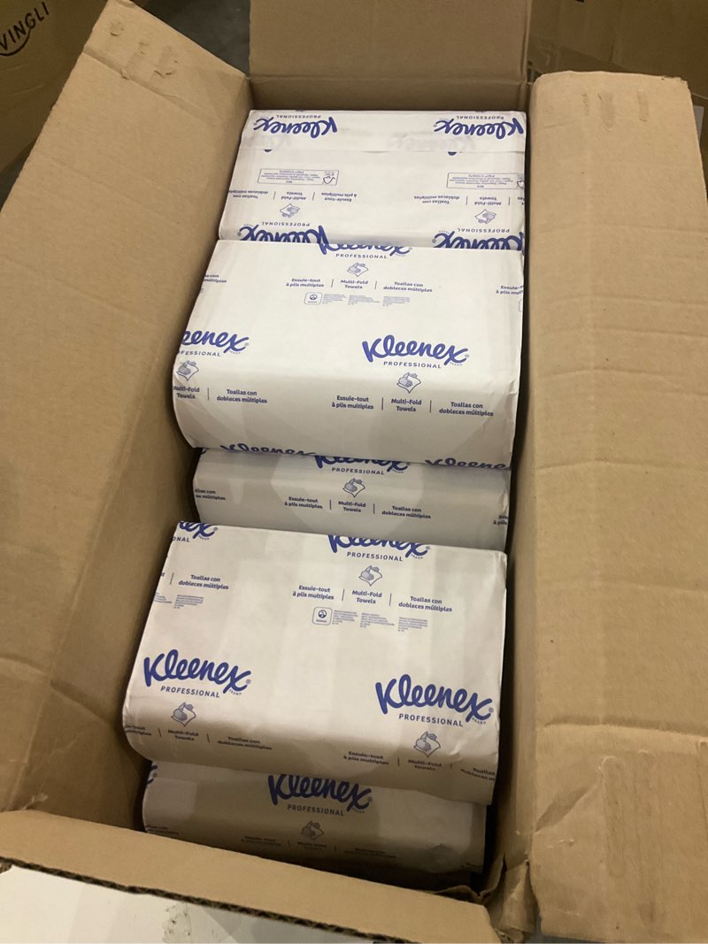 Condition photo showing As Is for Kleenex Professional Universal Multifold Paper Towels, Bulk (01890), Absorbency Pockets, 9.2" x 9.4" Towel, White (150 Sheets/Pack, 16 Packs/Case, 2,400 Sheet Total) 1 Sheet (Pack of 16)