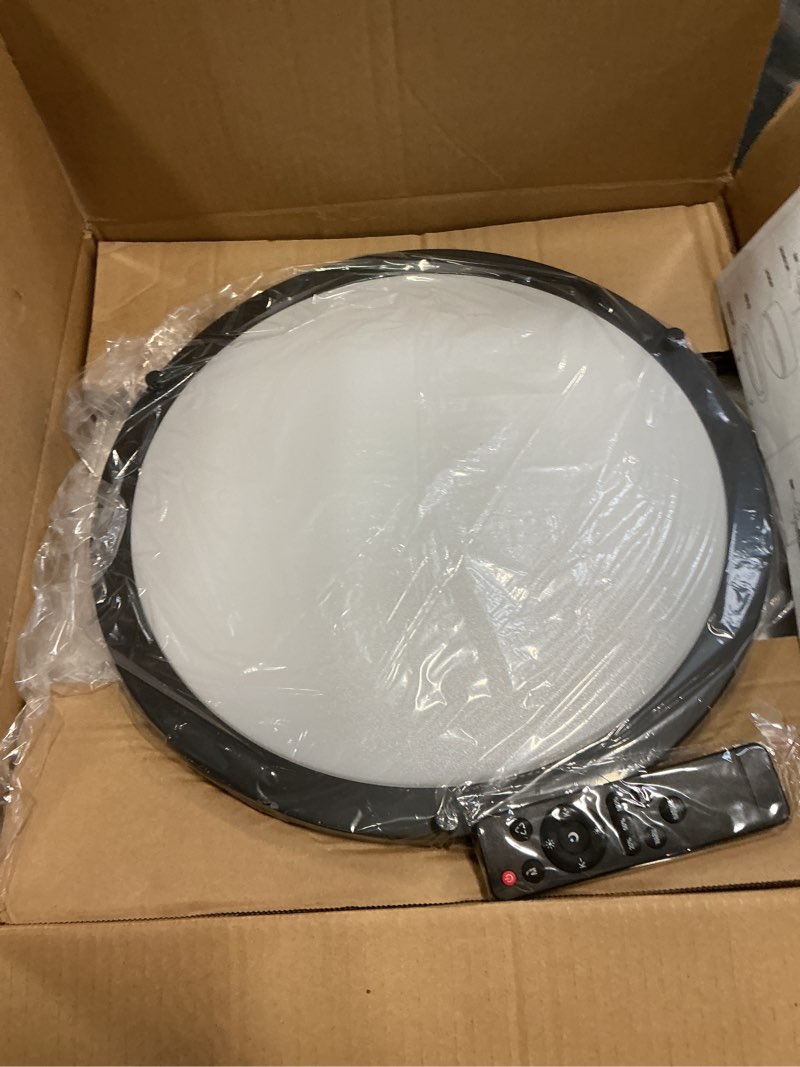 Condition photo showing Good Condition for Kalium LED Ceiling Light with Remote 10 Inch Flush Mount Ceiling Light Fixture, 18W 3000K-6000K Adjustable Color Temperature, Dimmable Lighting Fixtures for Kitchen Bedroom. Hardwired 1Pack Matte Black 10inch