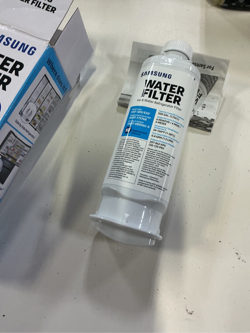 Condition photo showing As Is for samsung haf-qin/exp genuine refrigerator water filter, reduces 99% of harmful contaminants for clean, clear drinking water, 6-month life, easy install, pack of 1