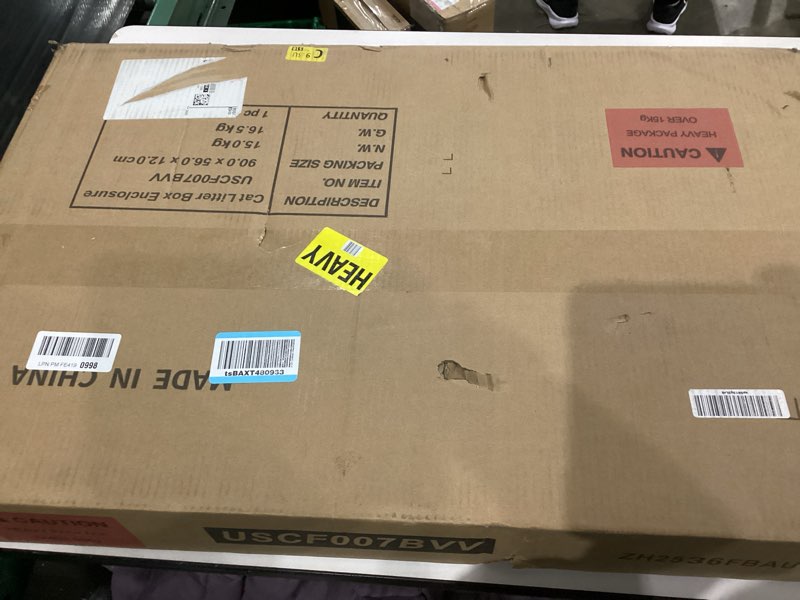 Condition photo showing New/Like New for DWANTON Litter Box Enclosure, Cat Litter Box Furniture Hidden, with Scratching Mat, Wooden Cat Washroom Indoor, 31.5" L x 19.7" W x 21.7" H, Black and Rustic Brown Black+Rustic Brown