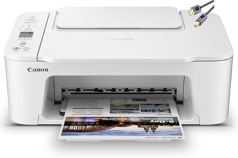 Canon PIXMA 3722 Color Inkjet All-in-One Printer | Print Copy Scan | Wireless | Mobile Printing | Print Up to 7.7 ipm | Up to 60 Sheets Capacity | 1.5" LCD | Wi-Fi (2.4 or 5 GHz) + Printer Cable