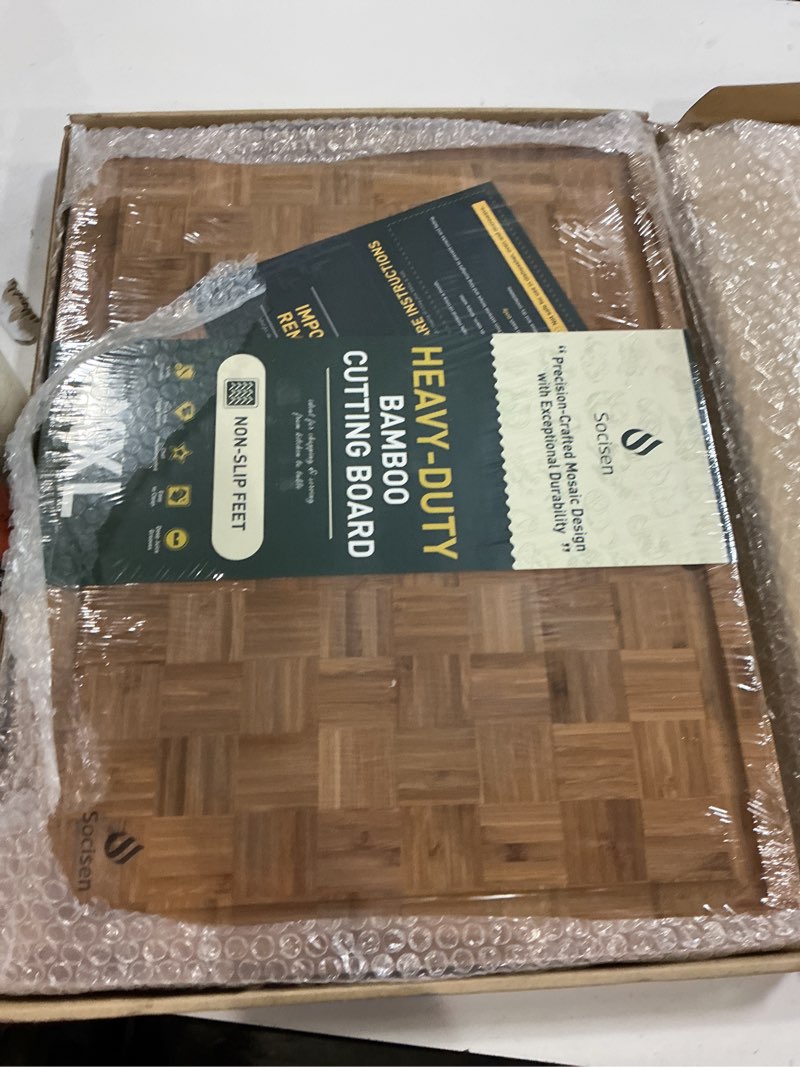 Condition photo showing New/Like New for Extra Large Bamboo Cutting Board Non Slip Over Sink Kitchen 2025 First Apartment Essentials Wooden Cutting Board New Home Must Haves Accessories House Warming Decor Housewarming Hostess Host Gifts 20*15in