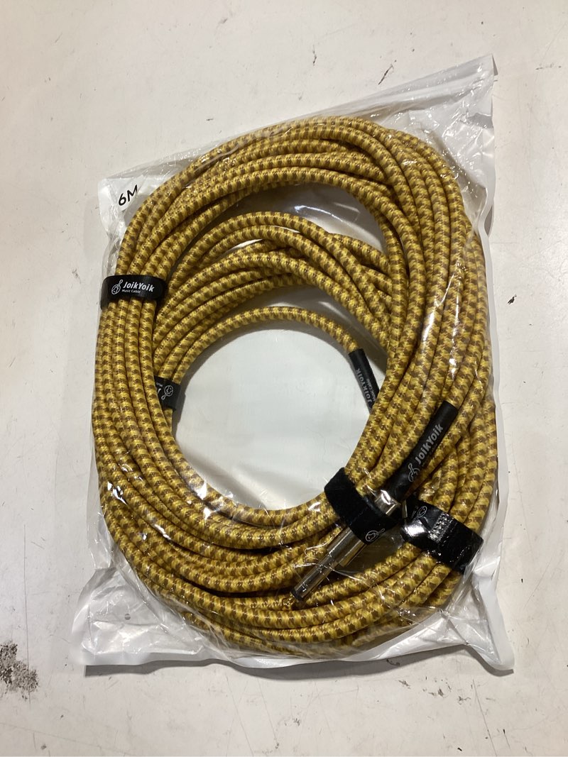 Condition photo showing Good Condition for guitar cable 20ft 2-pack, tweed cloth braided instrument cable, 1/4 inch straight ts to straight, for electric guitar/bass/amp, yellow & brown 20ft yellow