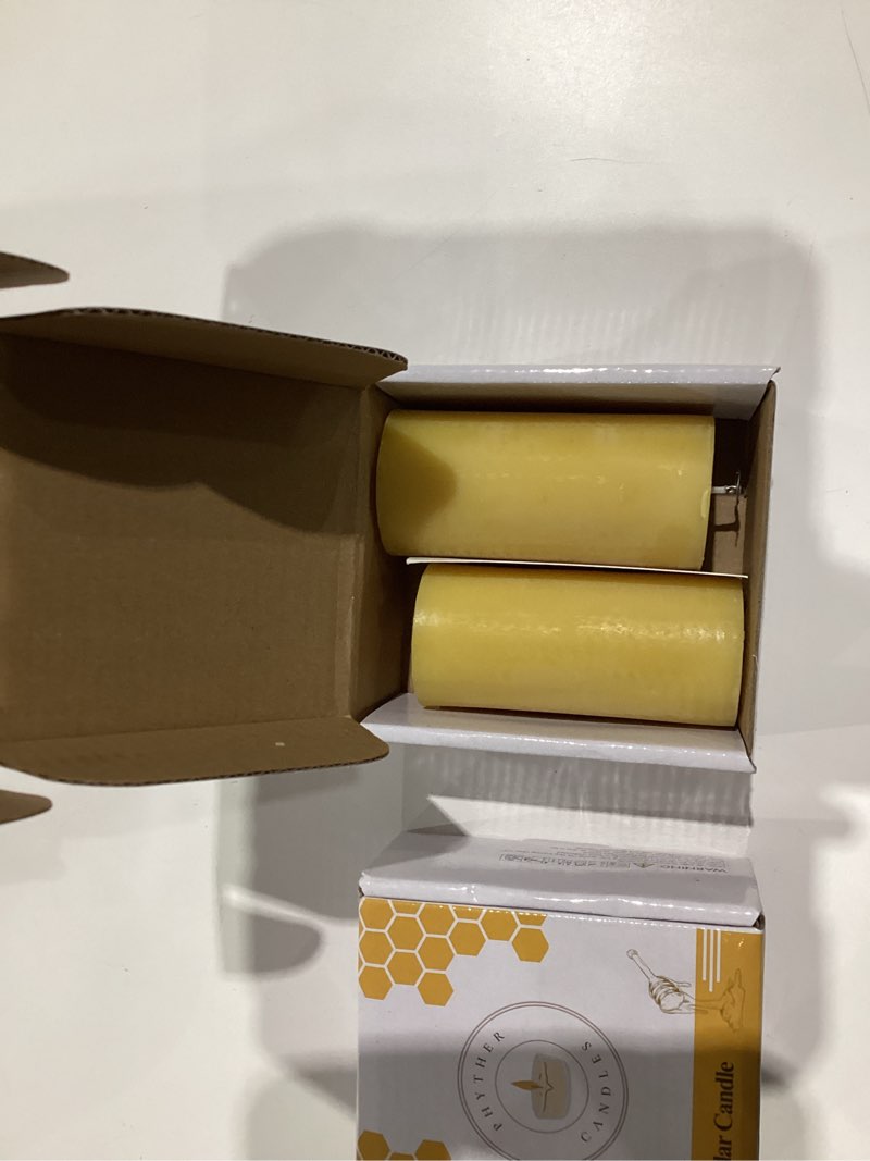 Condition photo showing Good Condition for Pure Beeswax Pillar Candles, 1.75 in Diameter, 3.75 in Height, Set of 2