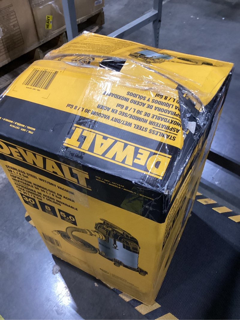 Condition photo showing As Is for dewalt stainless steel wet/dry vacuum