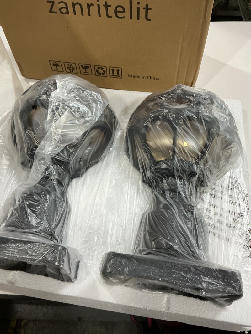 Condition photo showing New/Like New for Outdoor Post Light Fixtures for Driveway Yard Lawn Patio Garden, Black Waterproof Exterior Pier Mount Post Light Outside Aluminum Post Lamp Light Black dusk to dawn 15.1"(H)-2 Pack