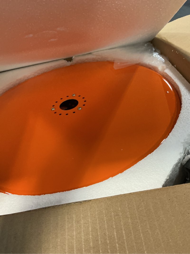 Condition photo showing Good Condition for 17.7" Plug in Light for Ceiling, Vintage Hanging Light with Plug in Cord 3-Layer Metal Shade Orange Mid Century Chandelier Plug in Pendant Lights for Dining Room Living Room Hallway Large, Orange