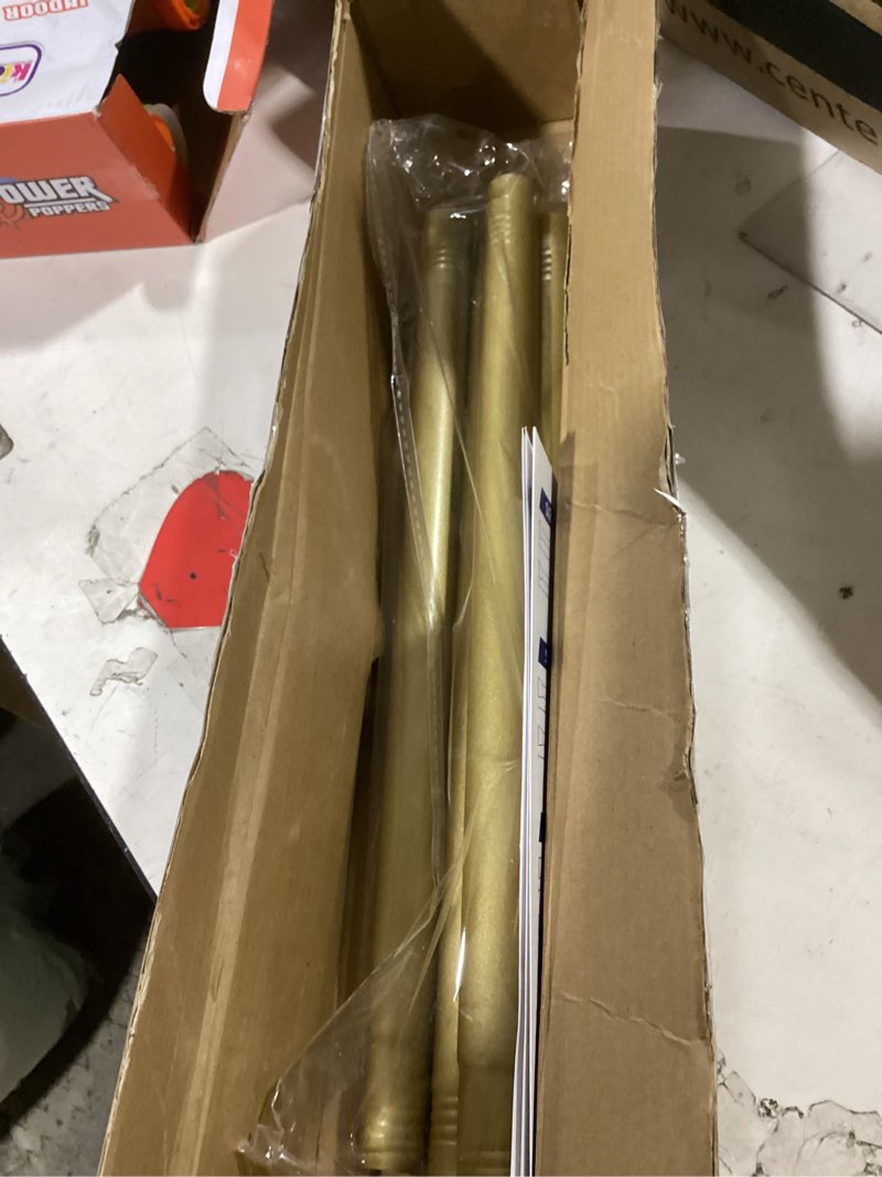 Condition photo showing As Is for (incomplete)2 pack gold spring tension curtain rods, 30-64 inch adjustable no-drill shower rod, spring loaded curtain rods 7/8" diameter for window, bathroom, closet, room divider 36-63in-2p gold