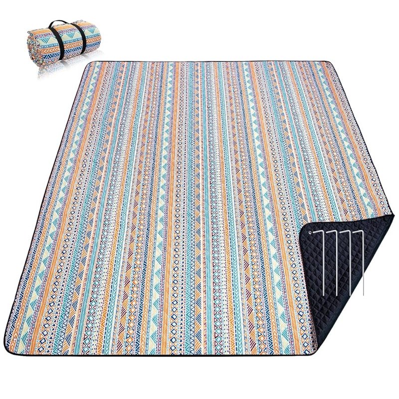 py super mode picnic blankets extra large, waterproof foldable outdoor beach blanket oversized 83x79” sandproof, 3-layer picnic mat for camping, hiking, travel, park, concerts(abstract blue)