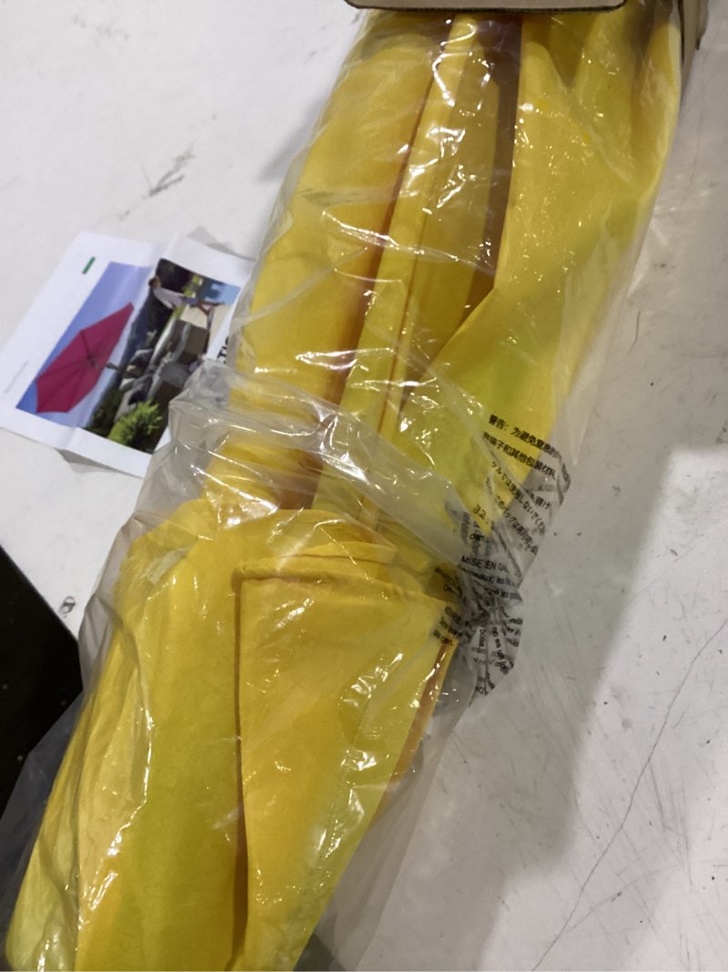 Condition photo showing Good Condition for jearey 7.5ft patio umbrella market table umbrella with 6 sturdy ribs, push button tilt/crank outdoor umbrella for garden, deck, backyard, pool and beach,yellow 7.5ft yellow