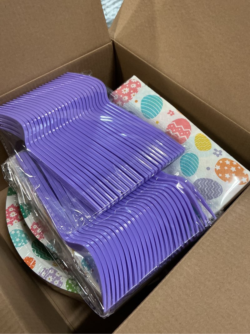 Condition photo showing Good Condition for yy 200 easter party paper plates disposable dinnerware set serve 50 dinner plates napkins with forks easter egg