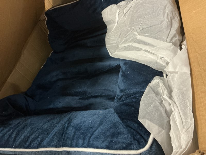 Condition photo showing As Is for eheyciga orthopedic dog bed for medium dogs, waterproof memory foam medium dog beds with sides, non-slip bottom and egg-crate foam pet couch bed with washable removable cover, navy 30.0"l x 20.0"w x 6.5"th navy
