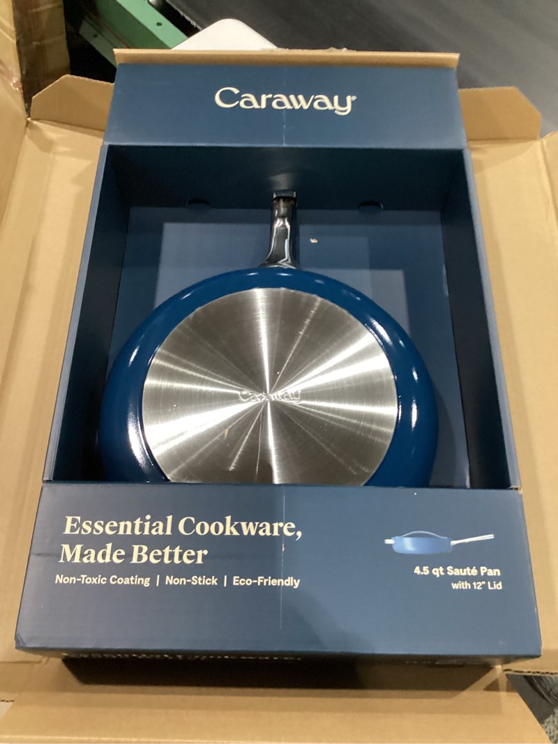 Condition photo showing New/Like New for caraway nonstick ceramic sauté pan with lid (4.5 qt, 11.8") - non toxic, ptfe & pfoa free - oven safe & compatible with all stovetops (gas, electric & induction) - navy