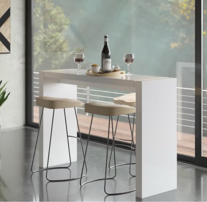 (incomplete only legs)Wood MDF Lacquered Bar Table in White (60\"X18\"X40\"H)