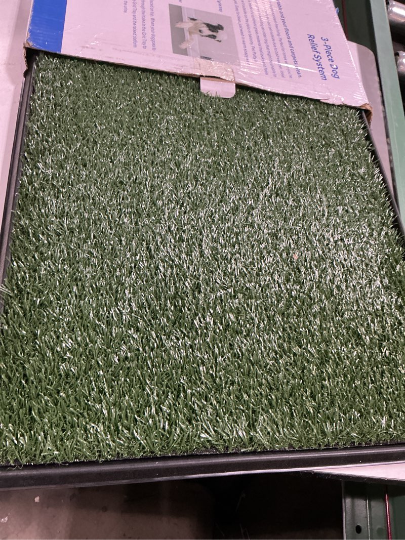Condition photo showing Good Condition for dog grass pad with tray 25"x20" - artificial turf pet potty for apartment balcony/patio, portable fake grass litter box for dogs training, indoor/outdoor reusable washable pee mat 25"×20"