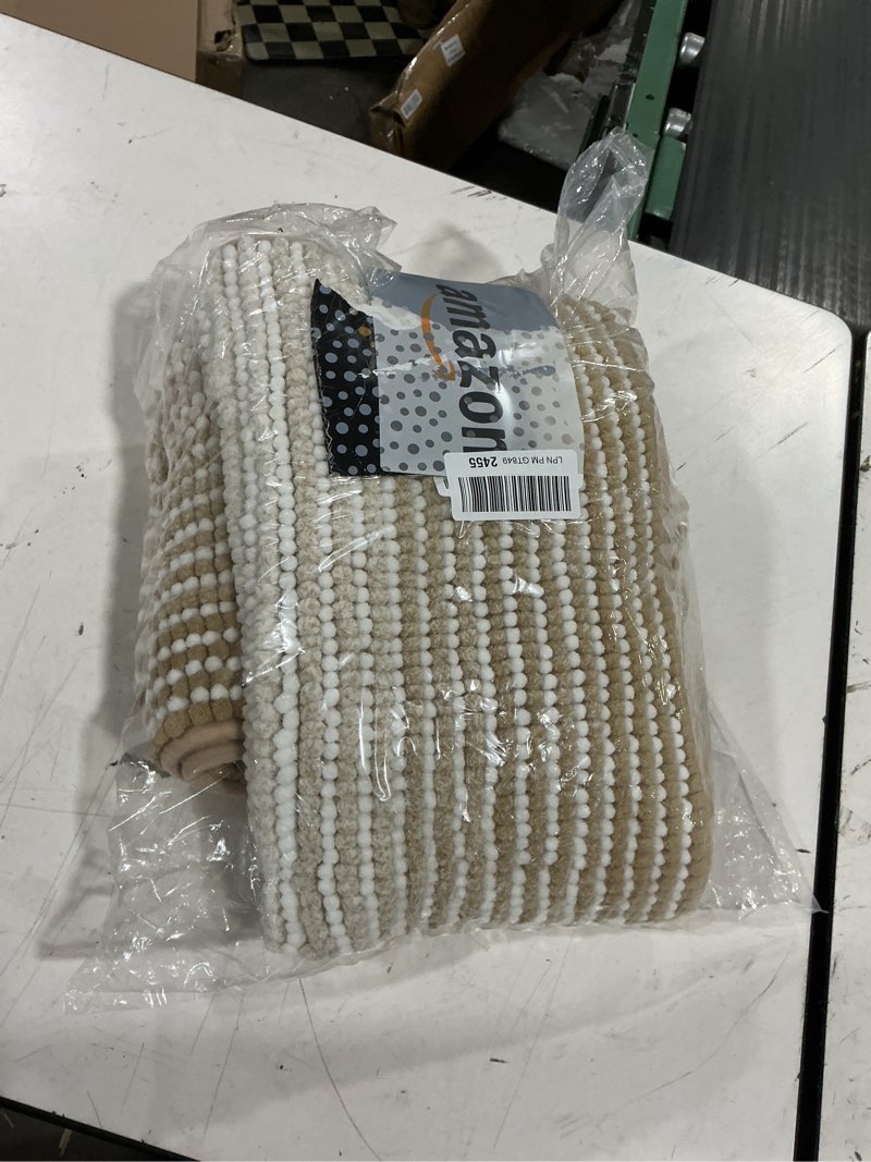 Condition photo showing Good Condition for bsicpro bathroom rugs and mats sets, 2 piece thick absorbent chenille bath mat rug set non slip, soft shaggy bath room floor mats for bathroom, machine washable (beige, 20" x 47" plus 20" x 32") 20" x 47" plus 20" x 32" beige