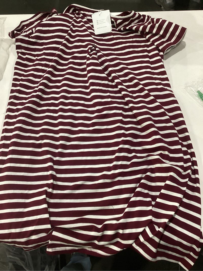 Condition photo showing Good Condition for alaster women’s casual summer t shirt dress loose short sleeve tunic dress with pocket for women a-white striped, xxl, burgundy