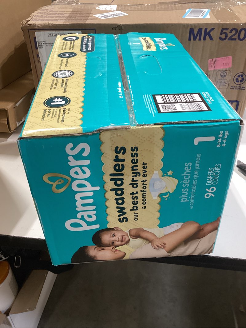 Condition photo showing New/Like New for pampers swaddlers diapers, size 1 (8-14 lbs), 96 count, absorbent, keeps baby dry and comfortable, skin safe disposable baby diaper (packaging may vary) size 1 96
