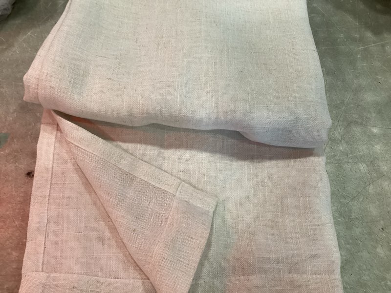Condition photo showing New/Like New for exclusive home curtains belgian sheer textured linen look jacquard hidden tab top panel pair, 50x63, snowflake