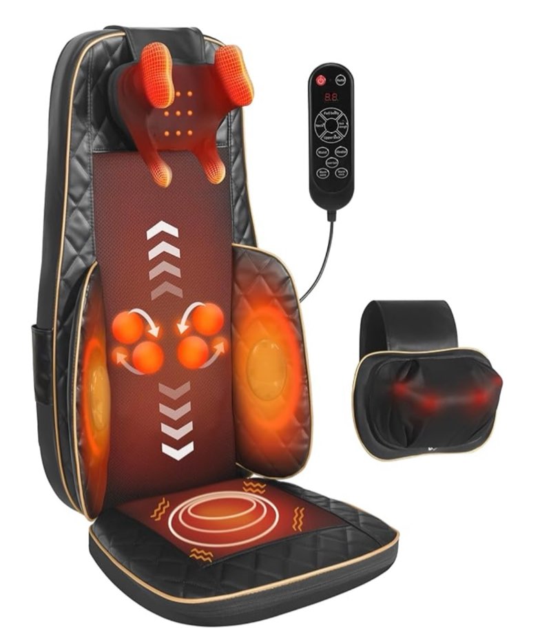 MAIBOLE Shiatsu Neck and Back Massager with Heat: Adjustable Deep Tissue Massage Cushion for Full Back, Neck, Lumbar & HIPS - Fits Office Chair, Recliner