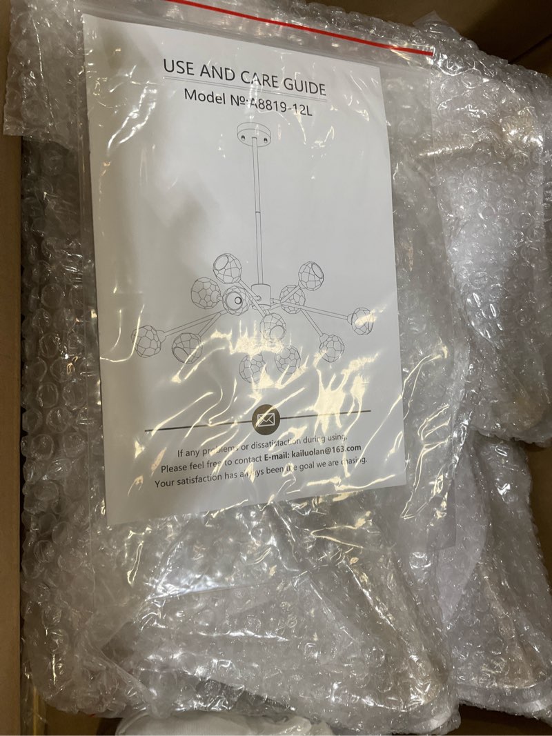 Condition photo showing As Is for Sputnik Chandeliers Modern Crystal Pendant Lighting Gold Chandelier 12 Lights Mid Century Ceiling Light Fixtures for Dining Room Kitchen Island Living Room Bedroom Bar Brass D36" - 12 Lights