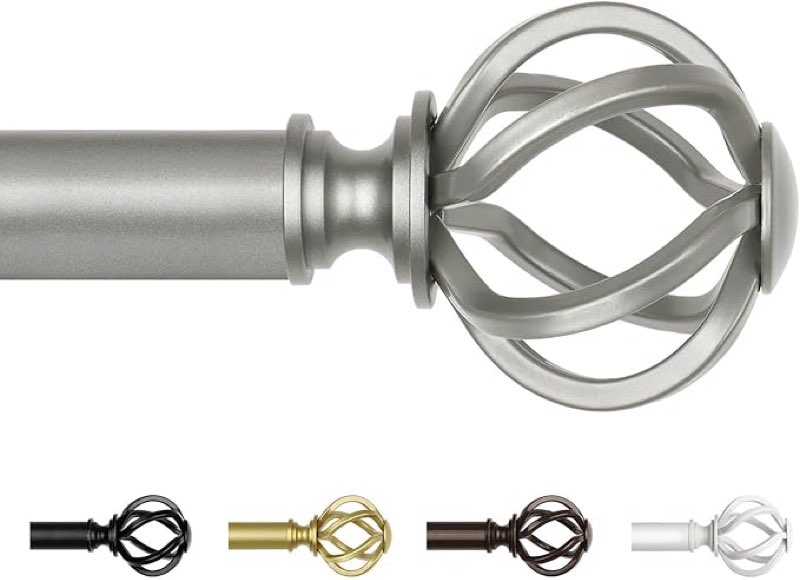 long curtain rods for windows 66 to 120 inch, usfook 7/8 inch heavy duty curtain rod, telescoping splicing drapery rods with antique silver twisted cage finials 66-120\" antique silver