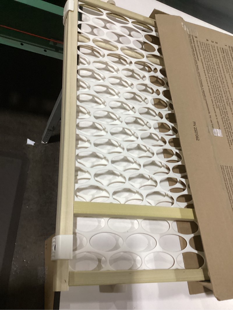 Condition photo showing Good Condition for Toddleroo by North States - Quick-Fit Oval Mesh Wooden Baby Gate: Pressure Mounted Baby Gate for Doorways - Adjustable 26.5 to 42 Inches Wide - 23 Inches Tall Temporary Gate 1-Pack