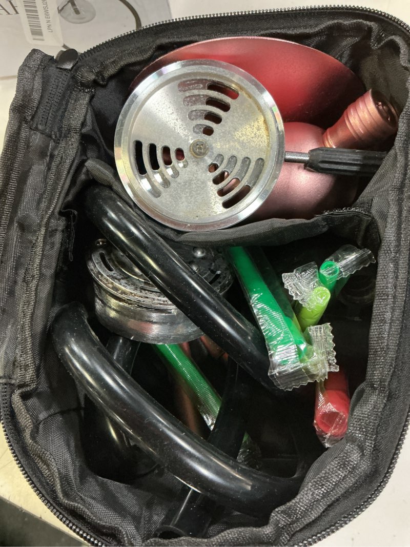 Condition photo showing As Is for 14" premium hookah set - portable shisha kit with protective carrying case, featuring silicone hose, stainless steel bowl & integrated charcoal tray (a-pink)