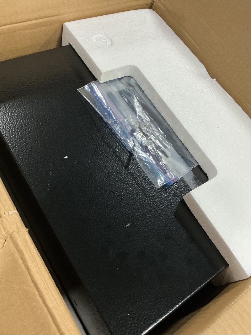 Condition photo showing Good Condition for 1.7 cubic feet fireproof safe box with key lock, hidden steel security box with removable shelf for cash, jewelry, passports and medications, personal safes for home, 14.96" w x 11.81" d x 11.81" h 1.7 cuft