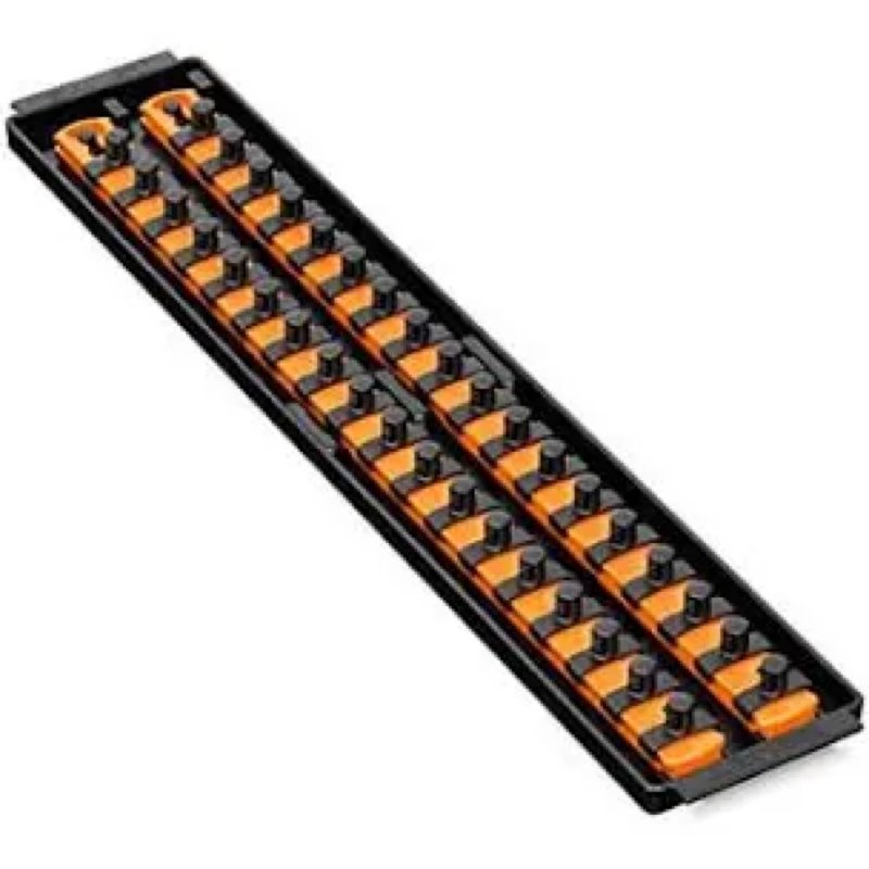 Ernst Manufacturing 8486 Socket Boss, Premium 2-Rail, 3/8 Inch-Drive Socket Organizer, 18-Inch, Orange - Made in USA 19-INCH 3/8\" Orange