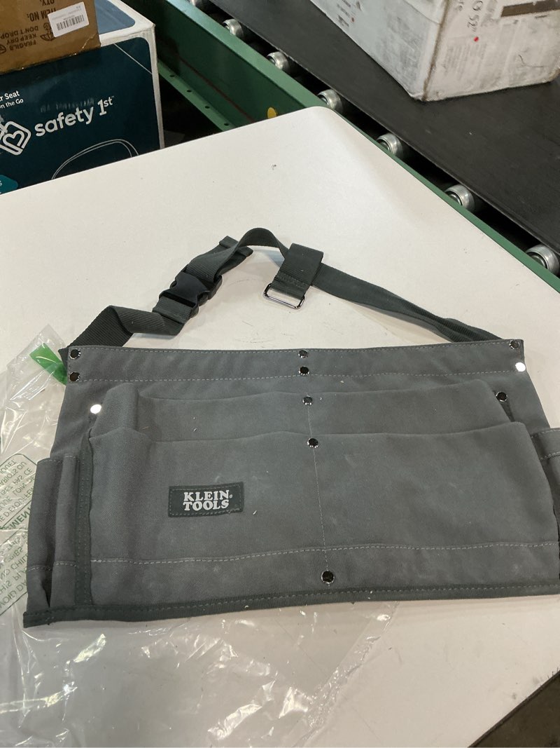 Condition photo showing Good Condition for klein tools 21022 6-pocket tool apron, durable duck canvas with riveted seams, adjustable work belt, 46-inch length, removable tape measure loop