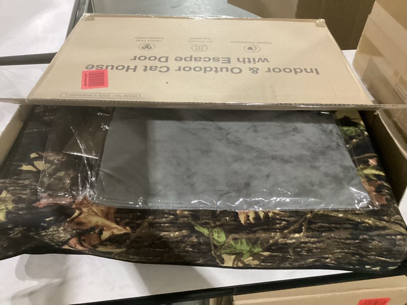 Condition photo showing As Is for heated cat house for outside with dual doors, insulated cat house outdoor with heating pad, weatherproof heated outdoor cats houses waterrproof for feral cats (leaf, 25" l x 16" w x 13" h) 25" l x 16" w x 13" h leaf