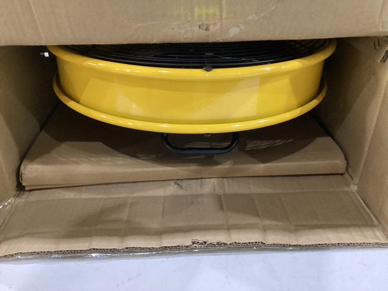 Condition photo showing Good Condition for 24 inch high velocity floor fan, 8800 cfm industrial drum fan with 360 degree tilt and wheels, heavy duty 3-speed shop fan for garage, warehouse, factory and basement, ul listed, yellow yellow 24inch