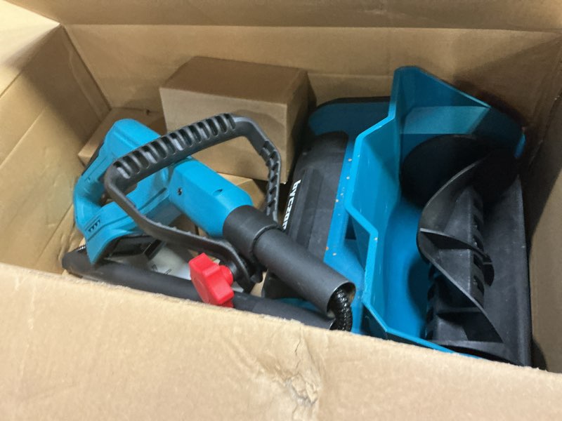 Condition photo showing New/Like New for cordless snow shovel, electric snow blower, 26ft throw distance, battery snow thrower, winter snow removal tool for home, yard and patio, lightweight 9lb, includes 2pcs 4.0ah battery and charger