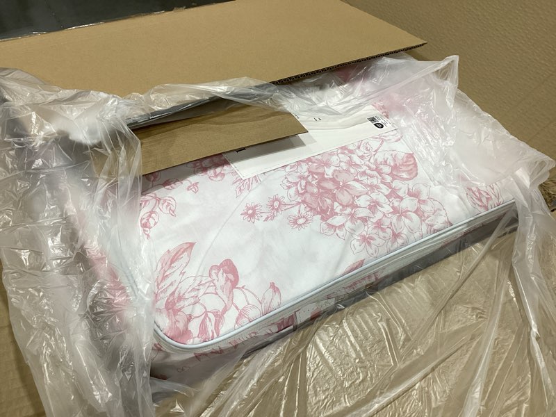 Condition photo showing As Is for laura ashley - twin xl comforter set, reversible cotton bedding with matching sham, medium weight for year round use, oeko-tex certified, dorm essentials, coquette room decor (delphine mauve pink) twin xl delphine mauve pink