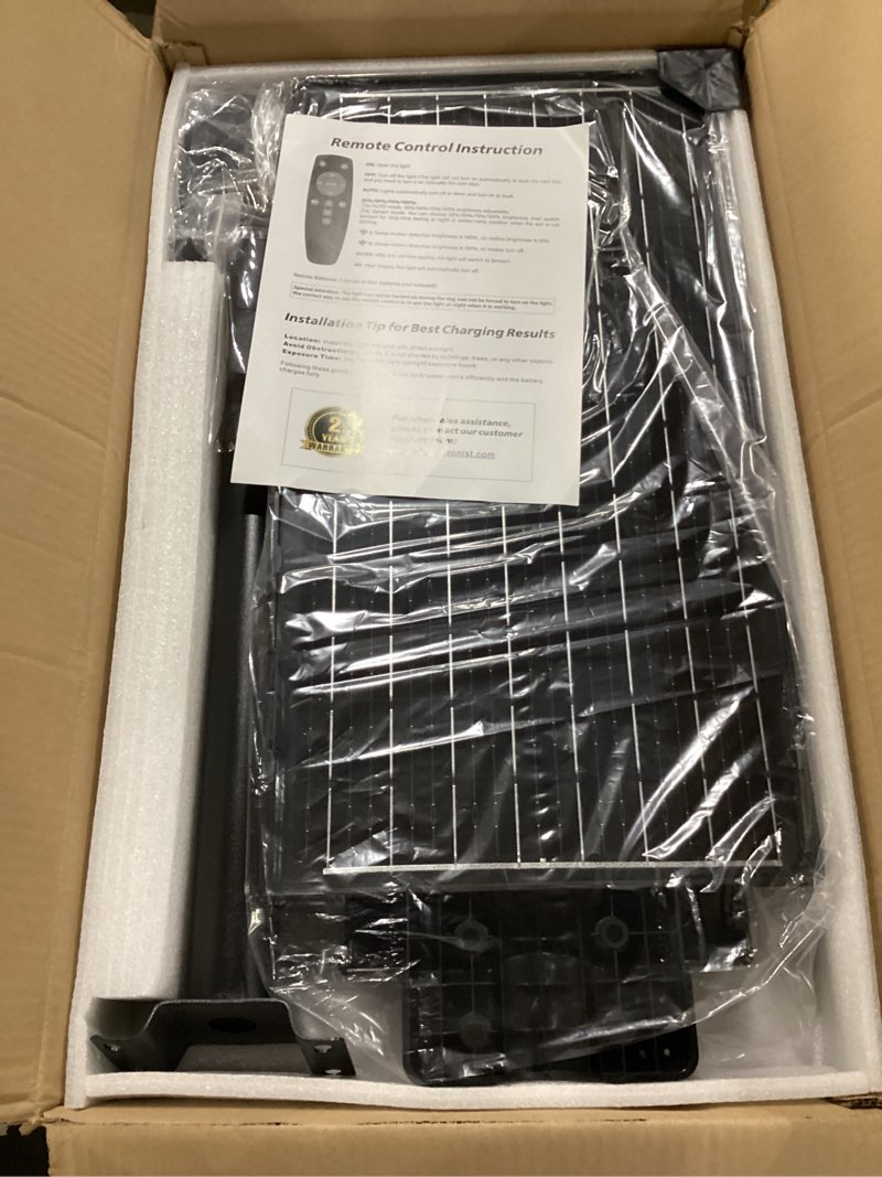 Condition photo showing New/Like New for 10000w solar street lights outdoor - 6500k solar lights outdoor ip66 waterproof, solar street light dusk to dawn, solar flood lights outdoor motion sensor with remote control for yard, garage 10000 1