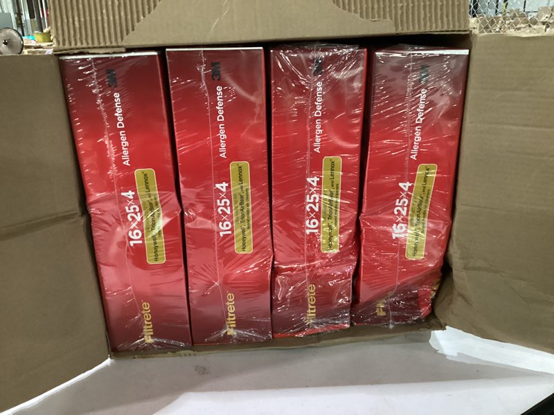 Condition photo showing As Is for filtrete 16x25x4 air filter merv 11, mpr 1000 micro allergen defense 4-pack, fits lennox & honeywell, ac furnace hvac filters for home, pleated electrostatic (actual size 15.88 x 24.56 x 4.31 in)