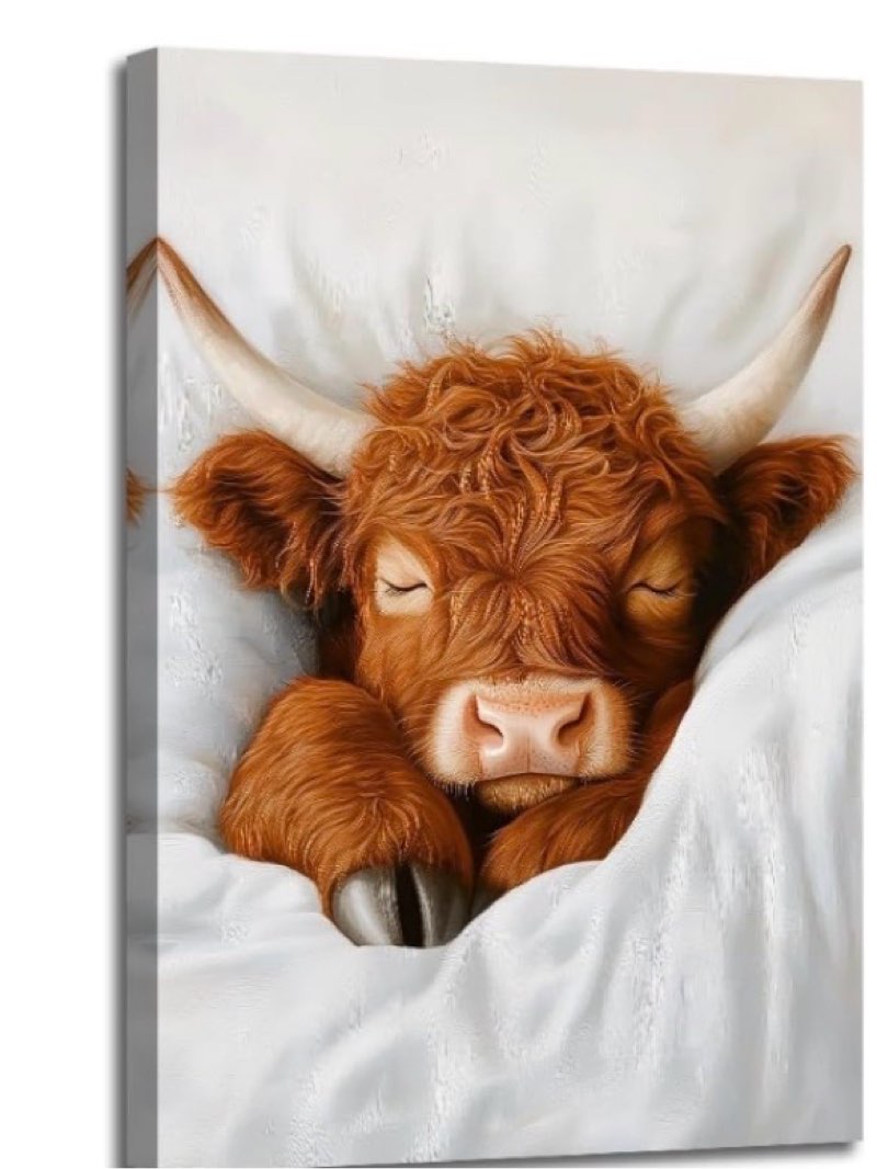 Highland Cow Wall Art Cute Cow Canvas Prints Cattle Pictures Farm Animal Paintings for Kids Room Nur