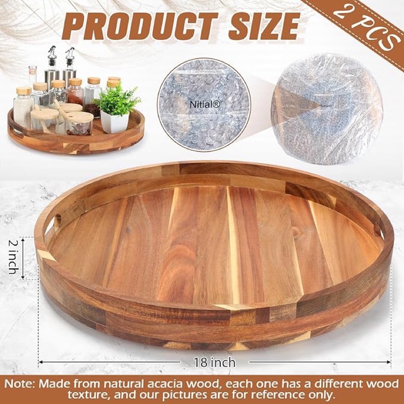 18" Acacia Wood Lazy Susan Organizer Kitchen Turntable for Cabinet Pantry Table Organization