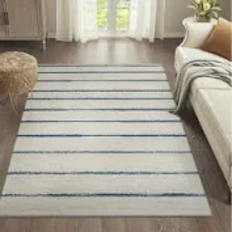 JONATHAN Y Williamsburg Minimalist Stripe Cream/Navy Indoor Area Rug, 3x5, Contemporary, Modern, Eas