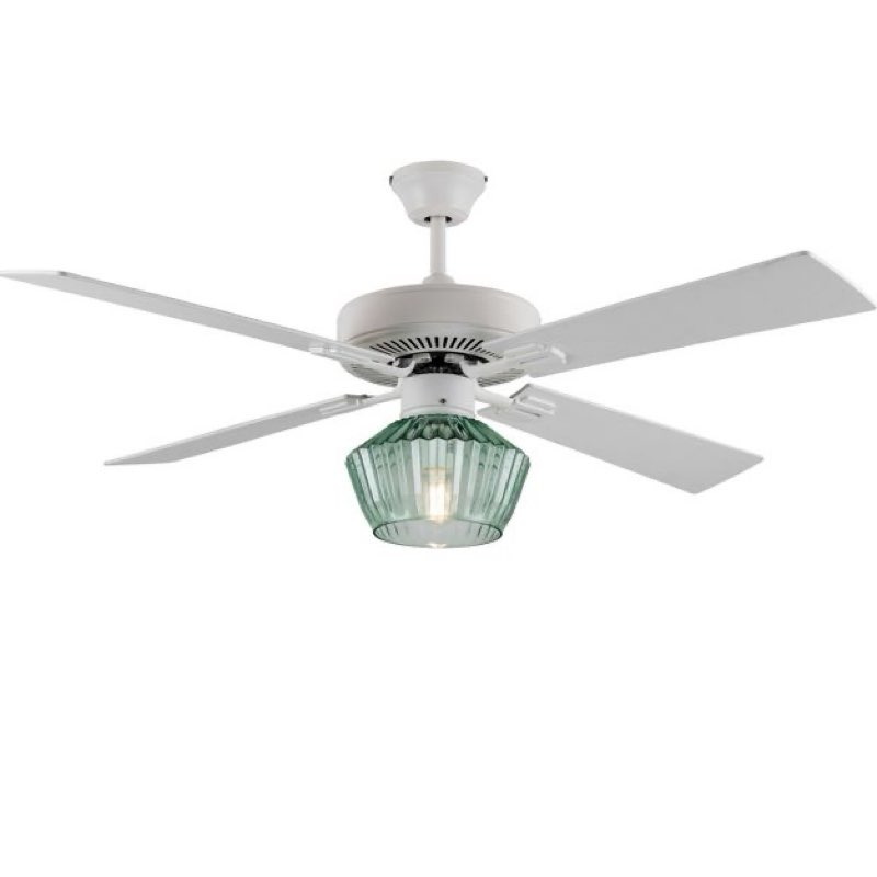 52" Elisse Remote Controlled Green Ribbed Glass Shade Lighted Ceiling Fan - River of Goods: Mid-Century Modern, 4-Blade, Wood Composite