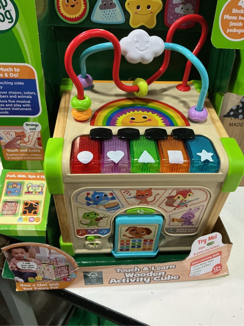 Condition photo showing Good Condition for leapfrog touch and learn electronic musical light-up wooden activity cube toy, animal themed, ages 1 and up