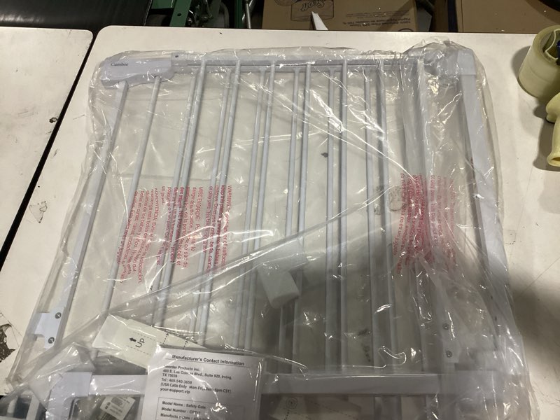 Condition photo showing New/Like New for cumbor 2 pack 29.2-43" no bottom bar baby gate for stairs, 2-in-1 auto close dog gate indoor, hardware mounted pet gate for doorways with large walk thru door, child-proof safety gate for kids (white) 02- white- drill only- no threshold 29.2"-43" w x 28" h | 2 pack