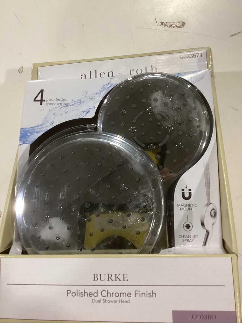 Condition photo showing As Is for  allen + roth Burke Chrome 6.3-in Dual Head Shower Faucet Bar System with 3-way Diverter Item