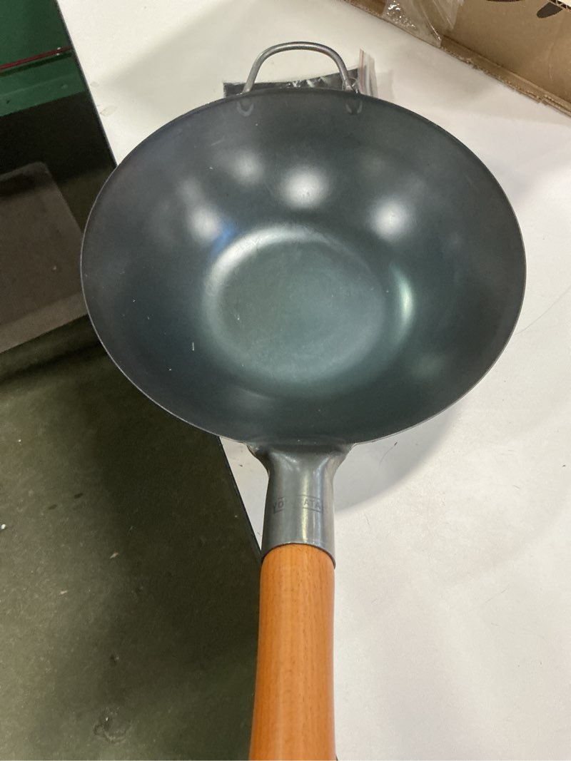 Condition photo showing As Is for YOSUKATA Carbon Steel Woks and Stir Fry Pans 14" + 17’’ Wok Spatula and Ladle + Reusable Natural Wooden Long Cooking Chopsticks Set of 3 pairs