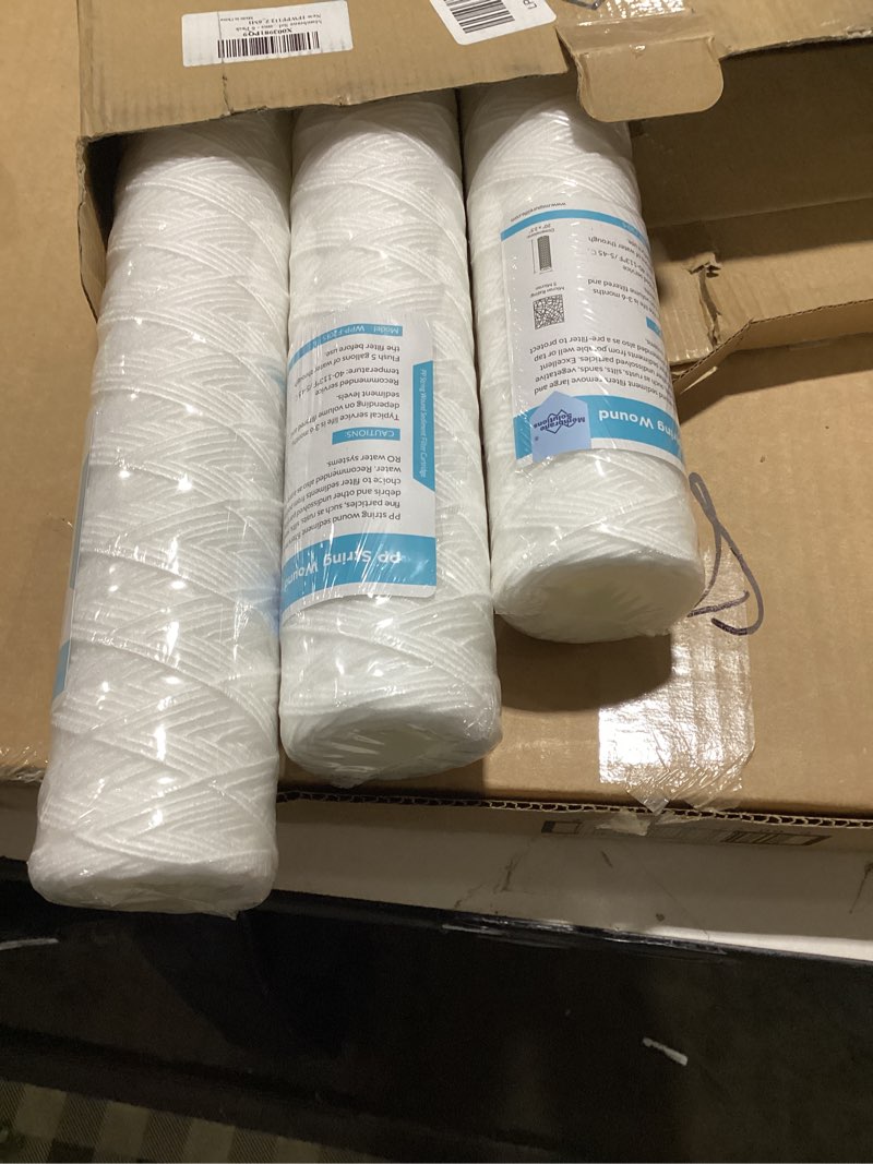 Condition photo showing New/Like New for (Incomplete 3pc)Membrane Solutions 5 Micron 2.5\" OD x 20\" Length Sediment Water Filter String Wound Polypropylene Cartridge for Whole House Filter Systems - 6 Pack