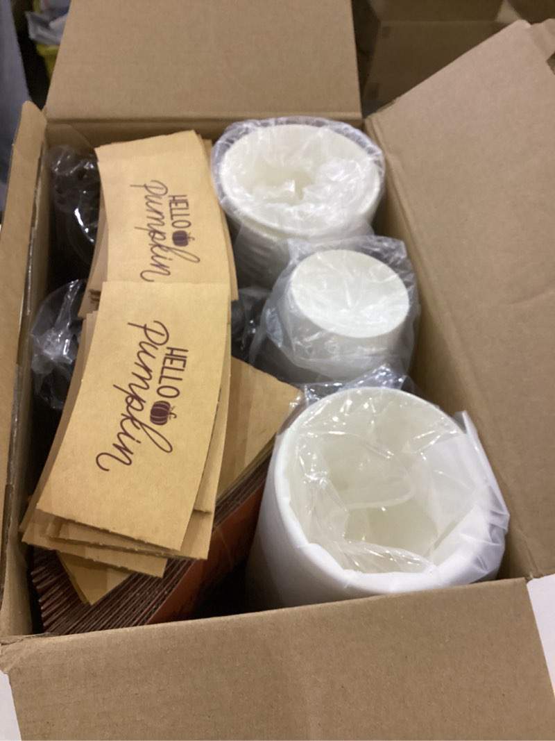 Condition photo showing New/Like New for 100 Set 12 oz Winter Christmas Hot Coffee Cups Disposable with Lids and Sleeves Hot Cocoa Cups for Winter Christmas Thanksgiving Birthday Party Supplies (Classic,White)