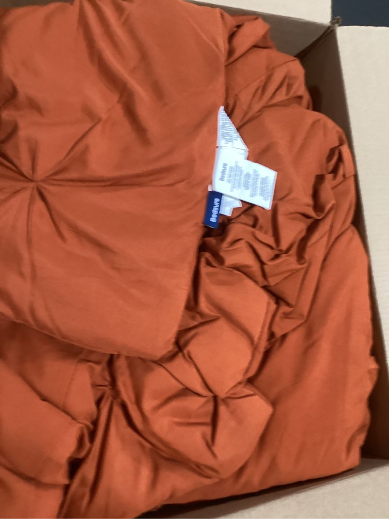 Condition photo showing Good Condition for Bedsure King Size Comforter Set Burnt Orange - Bed in a Bag Bedding Set 7 Pieces, GentleSoft™ Pintuck Bed Set Gift for Family, Pinch Pleat Burnt Orange Comforter with Sheets, Pillowcases & Shams King 10 - Burnt Orange