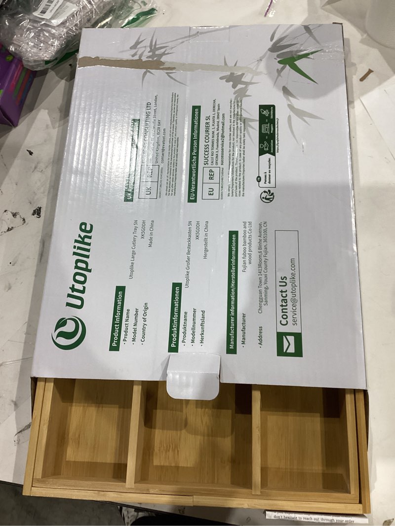 Condition photo showing Good Condition for Utoplike Bamboo Expandable Kitchen Drawer Organizer, Adjustable Utensil Holder and Cutlery Tray Organiser, Drawer Divider for Silverware, Flatware, Knives in Kitchen, Bedroom, Living Room, 5 Slot Large Natural