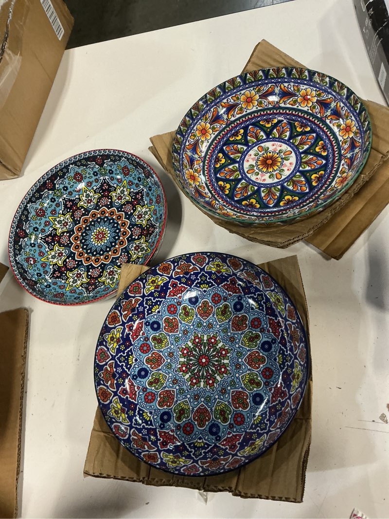 Condition photo showing Good Condition for glowworm pasta bowls set of 3, 42 oz ceramic salad bowls for kitchen, large serving bowls for ramen, fruit, housewarming gift, dishwasher & microwave safe, bohemian bohemian set of 3